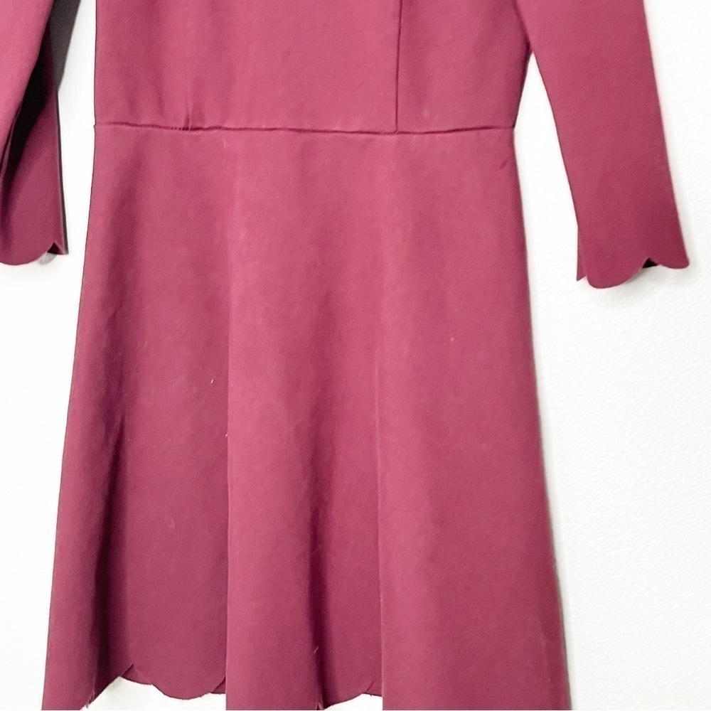 Lulus maroon scallop skater dress 3/4 sleeve Large - Picture 2 of 10